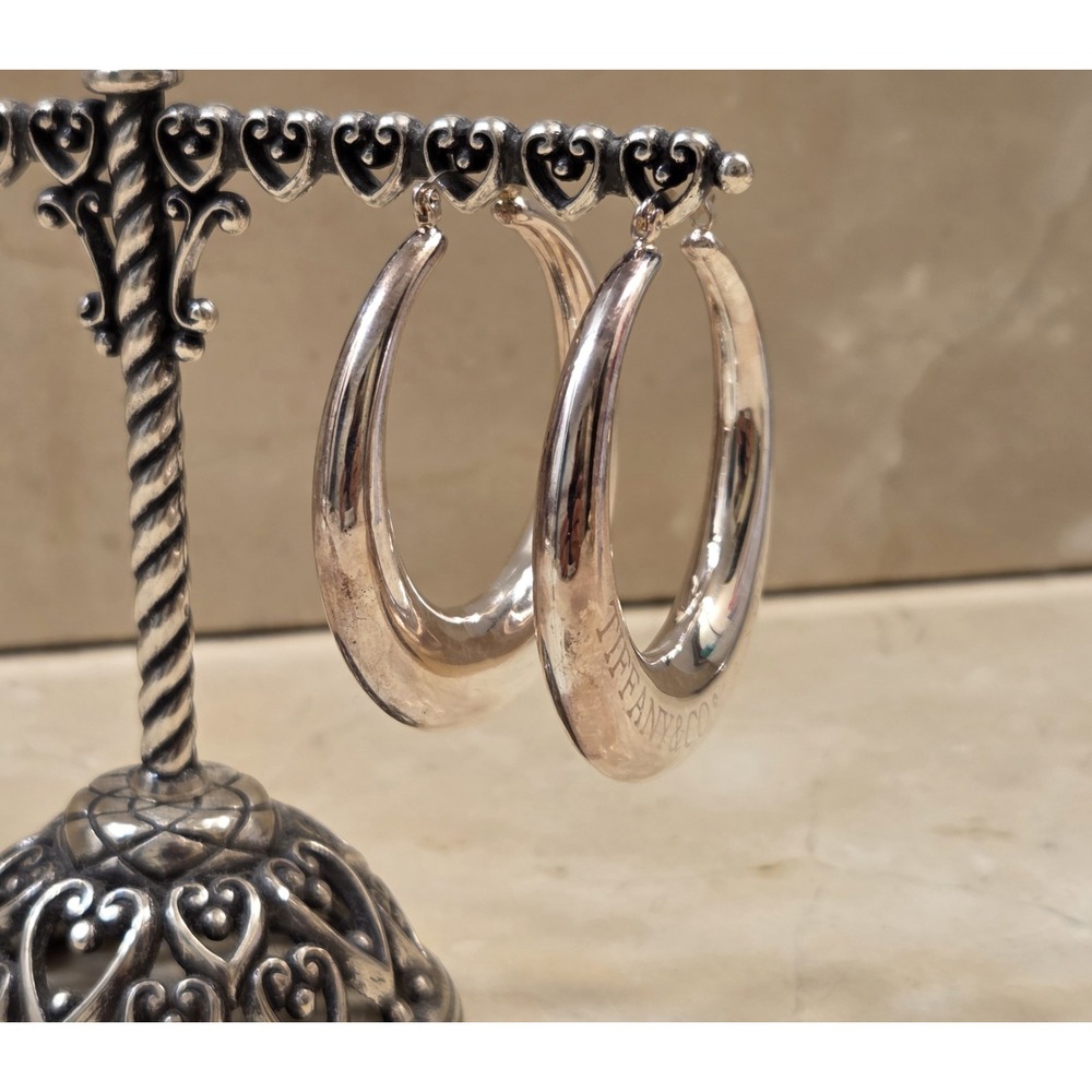 Vintage Tiffany & Co Elsa Peretti 50mm Puffy Hoop Earrings Rare - Picture 6 of 7